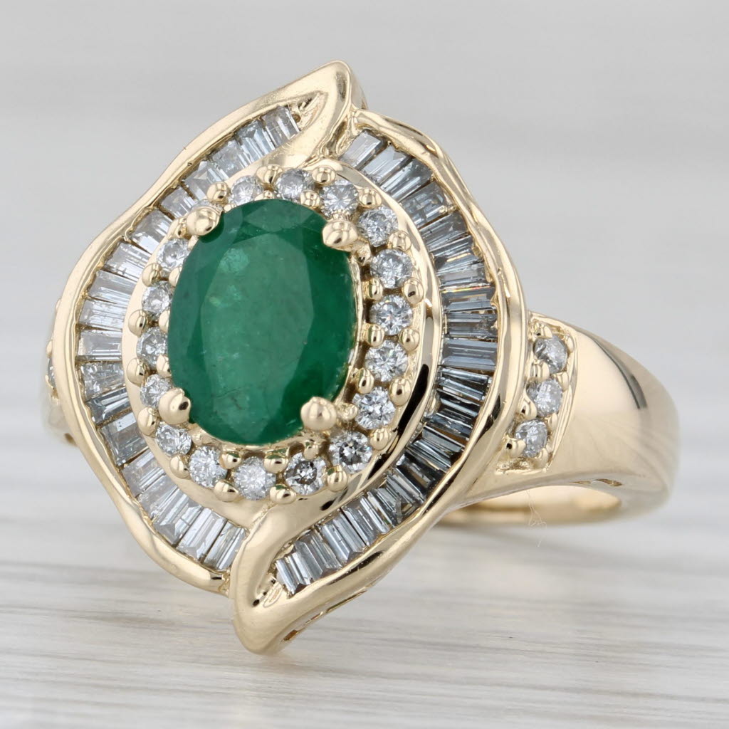 Gray Effy 1.79ctw Emerald Diamond Halo Ring 14k Yellow Gold Size 6 Cocktail