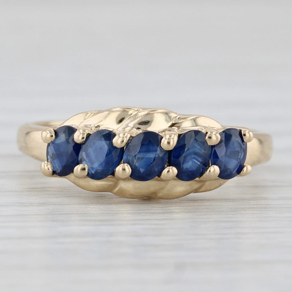 Light Gray 1ctw 5-Stone Blue Sapphire Ring 14k Yellow Gold Size 7