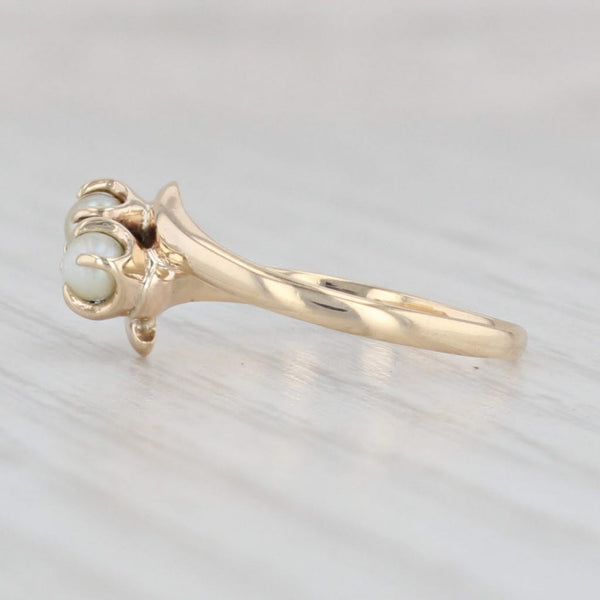 Light Gray Vintage Cultured Pearl Bypass Ring 12k Yellow Gold Small Size 3.5