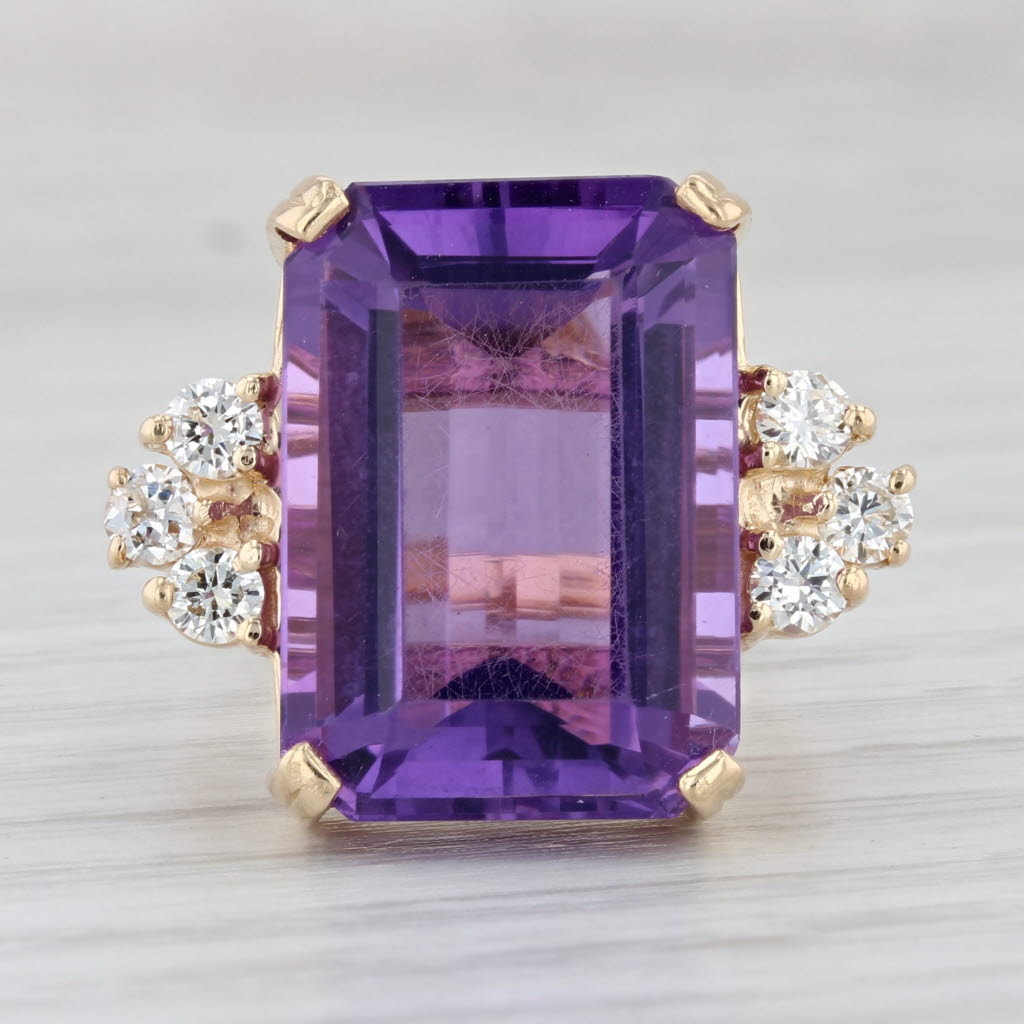 Light Gray 14ctw Large Emerald Cut Amethyst Diamond Ring 14k Yellow Gold Size 6.25 Cocktail