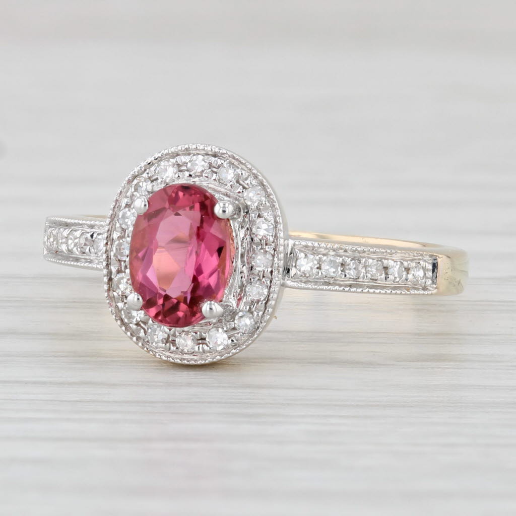 Light Gray 0.88ctw Oval Pink Tourmaline Diamond Halo Ring 14k Yellow Gold S 8.25 Engagement