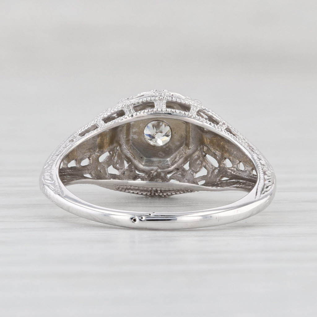 Light Gray Art Deco Diamond Solitaire Ring 18k White Gold Engagement Floral Filigree