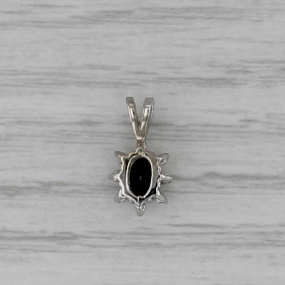 Small 0.36ctw Blue Sapphire Diamond Halo Pendant 10k White Gold