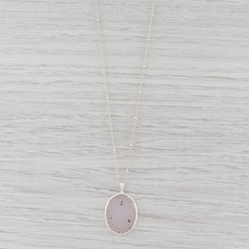 New Nina Wynn Druzy Quartz Pendant Necklace Sterling Silver 15-17" Adjustable
