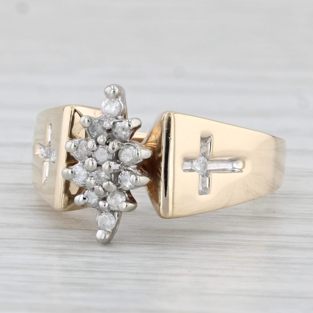 Light Gray 0.20ctw Diamond Cluster Ring 10k Yellow Gold Engagement Cross Accents Size 7