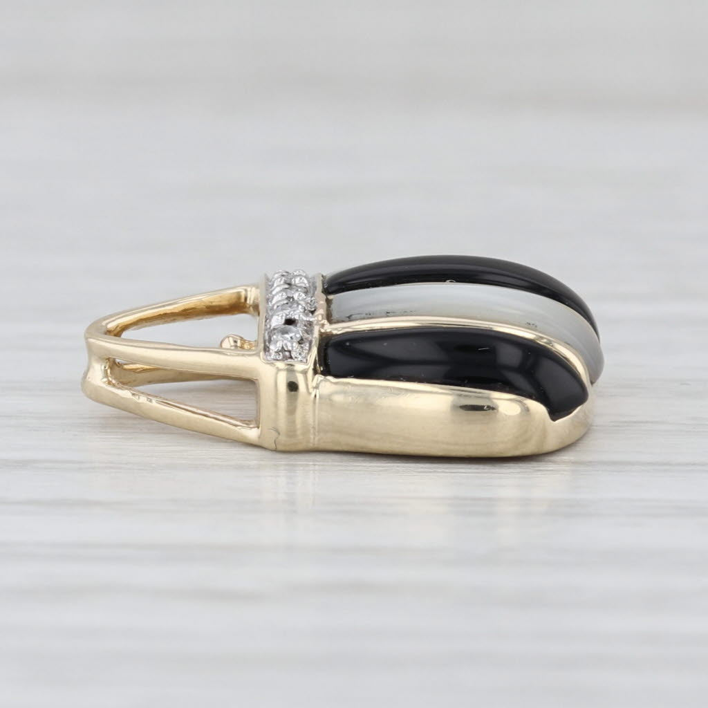 Onyx Mother of Pearl Diamond Purse Pendant 10k Yellow Gold Hand Bag Charm