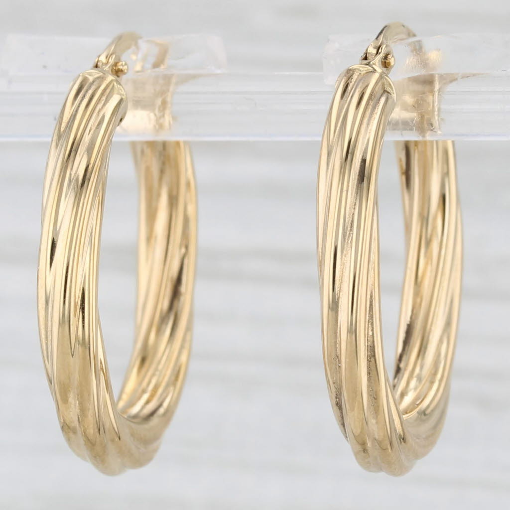 Light Gray Woven Oval Twist Hoop Earrings 18k Yellow Gold Snap Top Posts