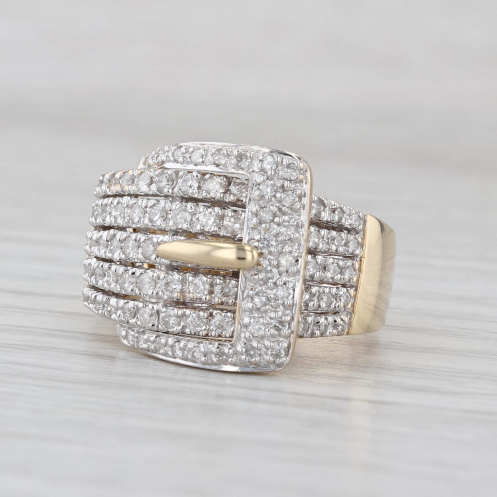 0.57ctw Diamond Multiband Buckle Ring 14k Yellow Gold Size 8.25 Cocktail