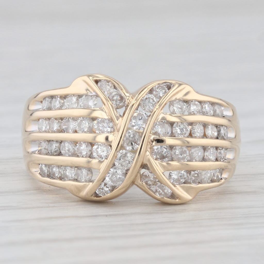 Light Gray 0.91ctw Diamond X Ring 14k Yellow Gold Size 8