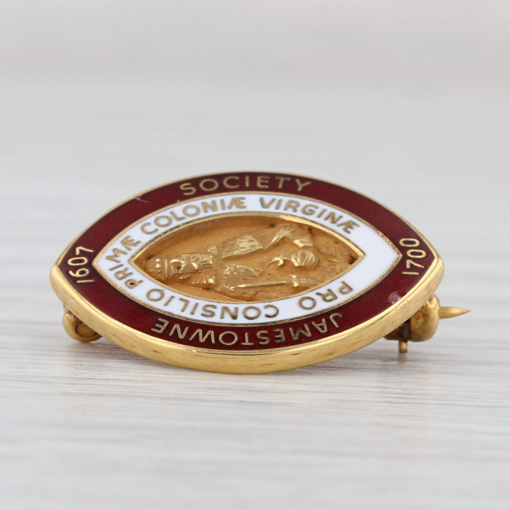 Jamestowne Society Pro Consilio Prime Colonie Virginie Pin 10k Gold Enamel