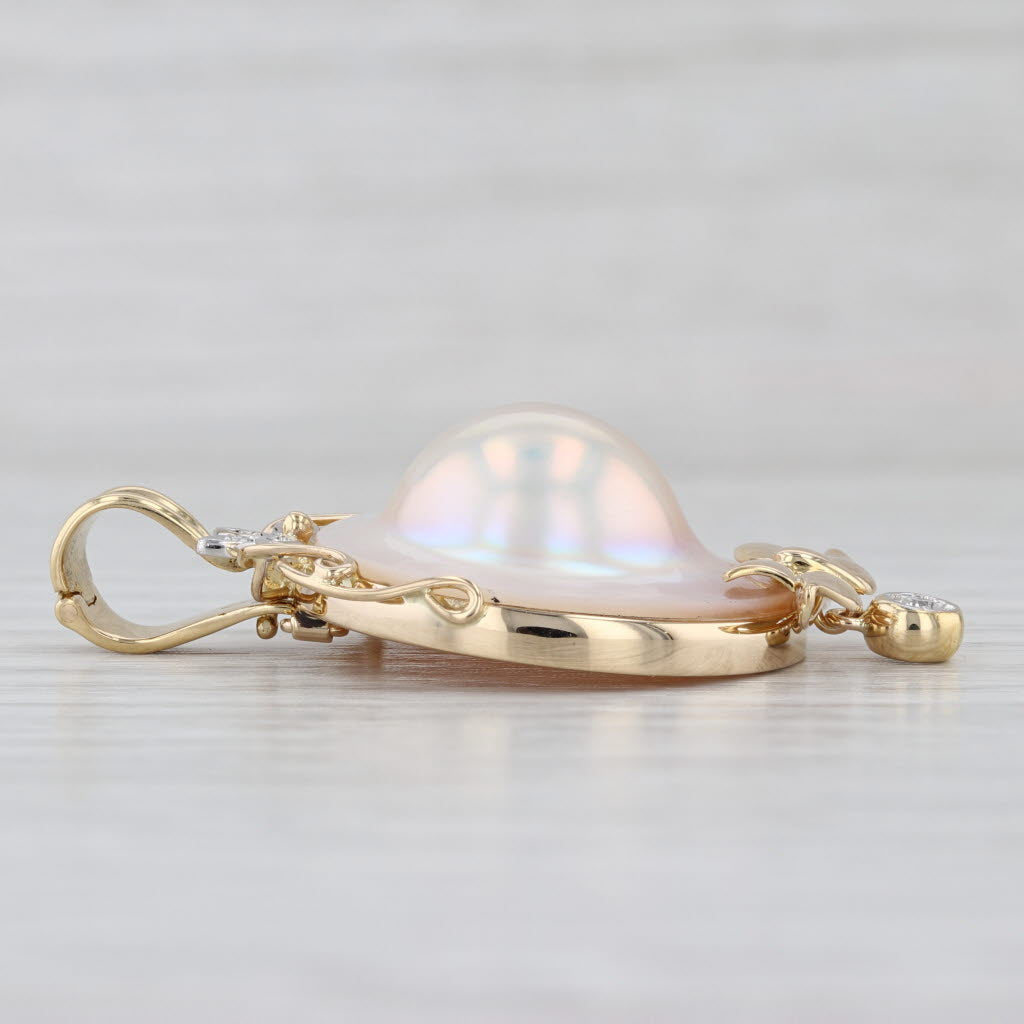 Mabe Blister Pearl Diamond Enhancer Pendant 18k Yellow Gold Statement Clip Bail