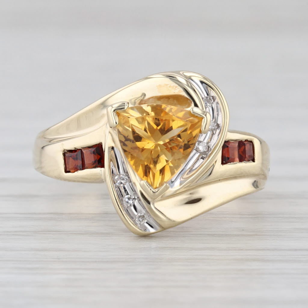 1.12ctw Citrine Garnet Diamond Bypass Ring 10k Yellow Gold Size 7.5
