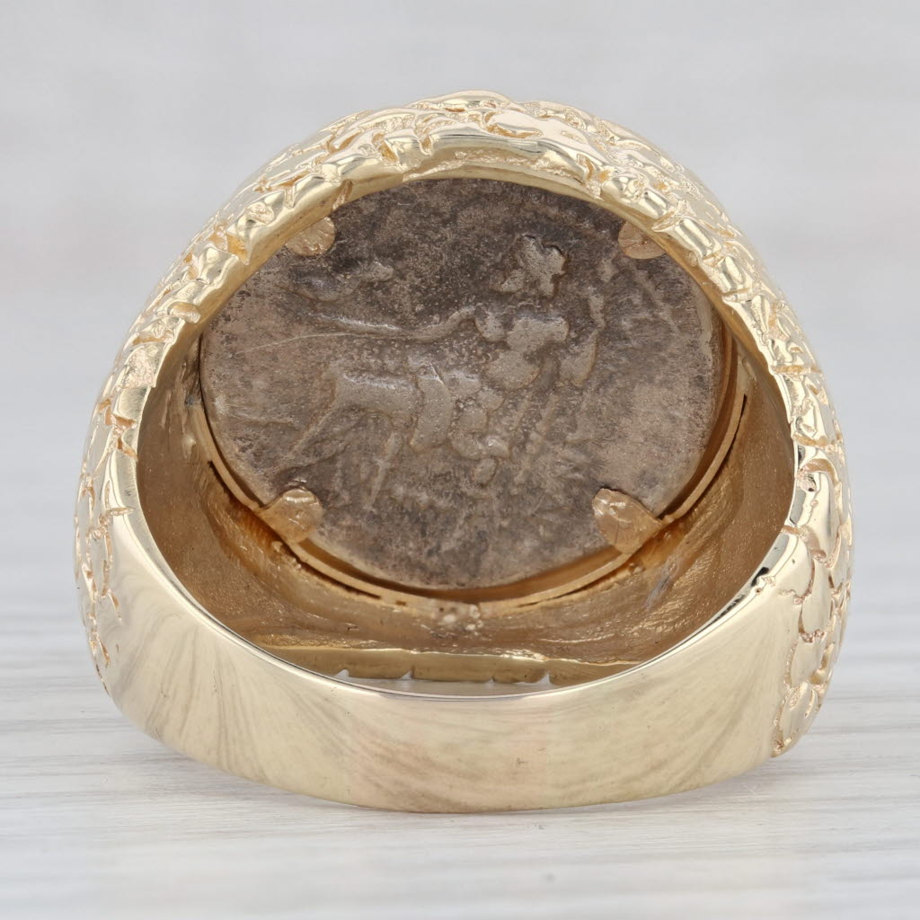 Light Gray Greek Style Coin Signet Ring 14k Yellow Gold 98 Silver Size 12.25 Nugget Band