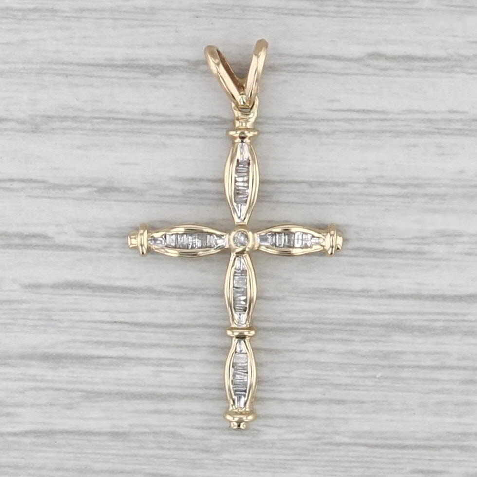 0.40ctw Tappering Diamond Cross Pendant 14k Yellow Gold