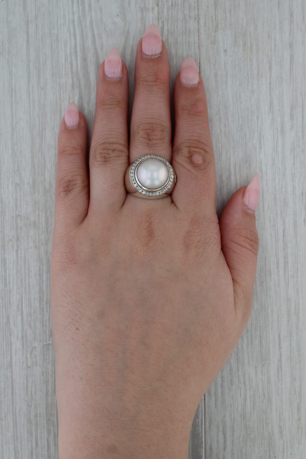 David Yurman Cultured Mabe Pearl Diamond Halo Ring Sterling Silver Size 9