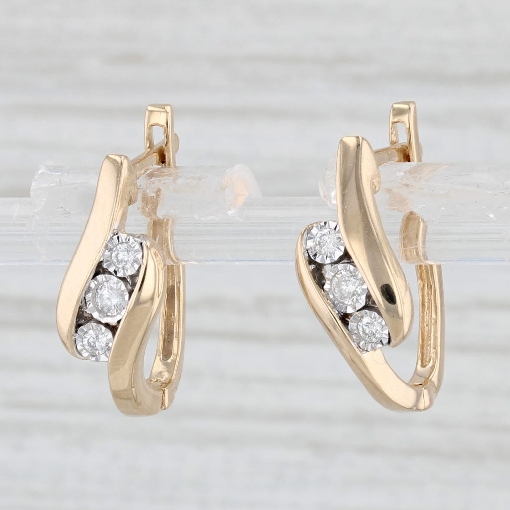 Light Gray 0.12ctw Diamond Drop Earrings 14k Yellow Gold Snap Top Oval Hoops