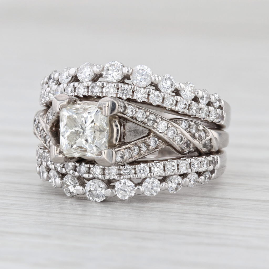 2.25ctw Diamond Engagement Ring 2 Wedding Bands Set 14k White Gold Size 5.75-6