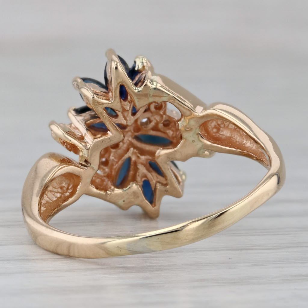 Gray 1.75ctw Blue Sapphire Cluster Diamond Bypass Ring 14k Yellow Gold Size 10
