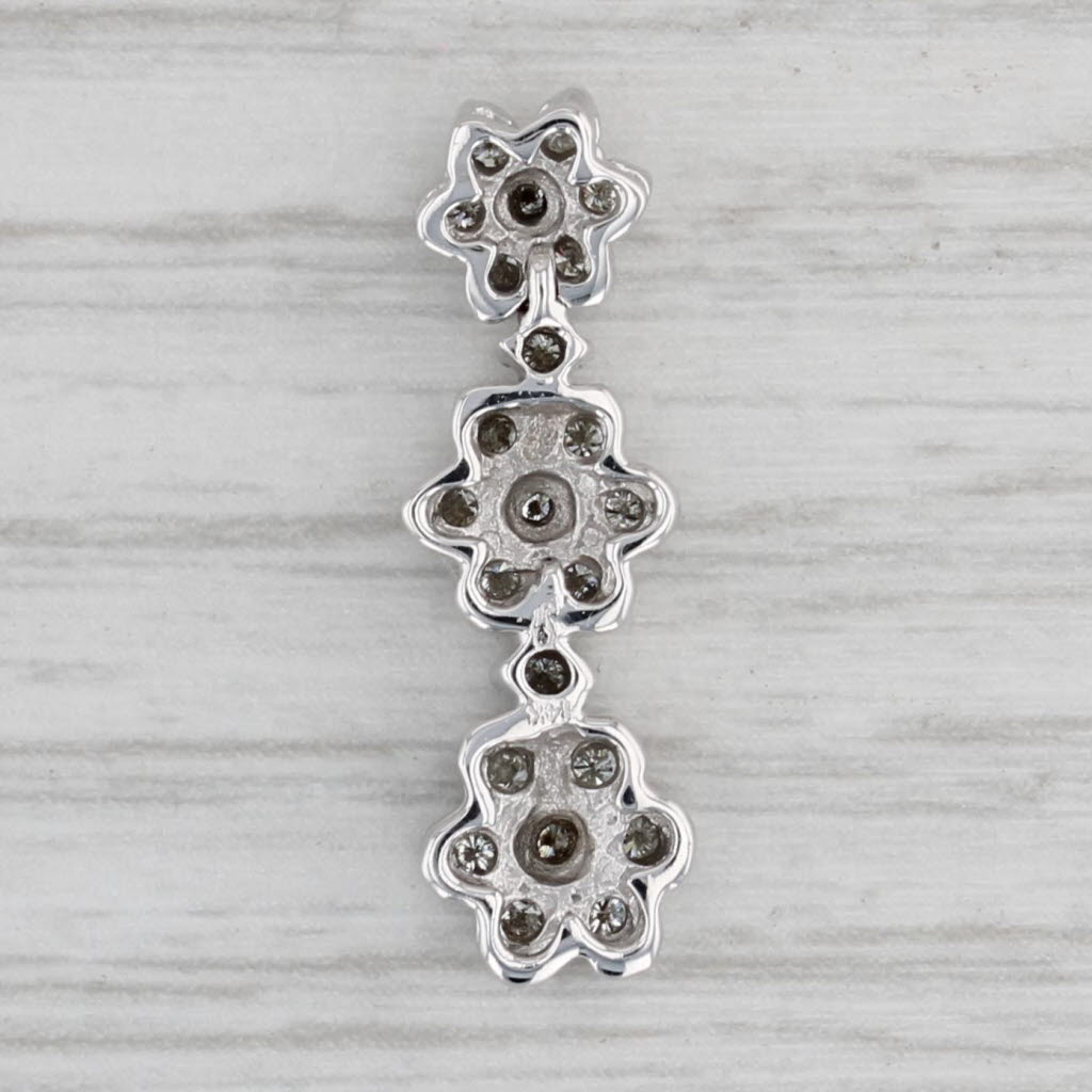 Gray 0.22ctw Diamond Flower Clusters Journey Pendant 14k White Gold