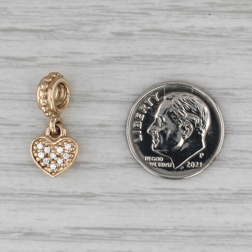 Authentic Pandora Pave Diamond Heart Dangle Charm 14k Gold 750809D Bead
