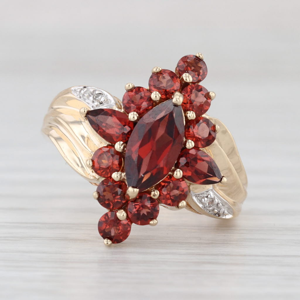 3.20ctw Garnet Halo Cocktail Ring 10k Yellow Gold Size 6.5 Bypass