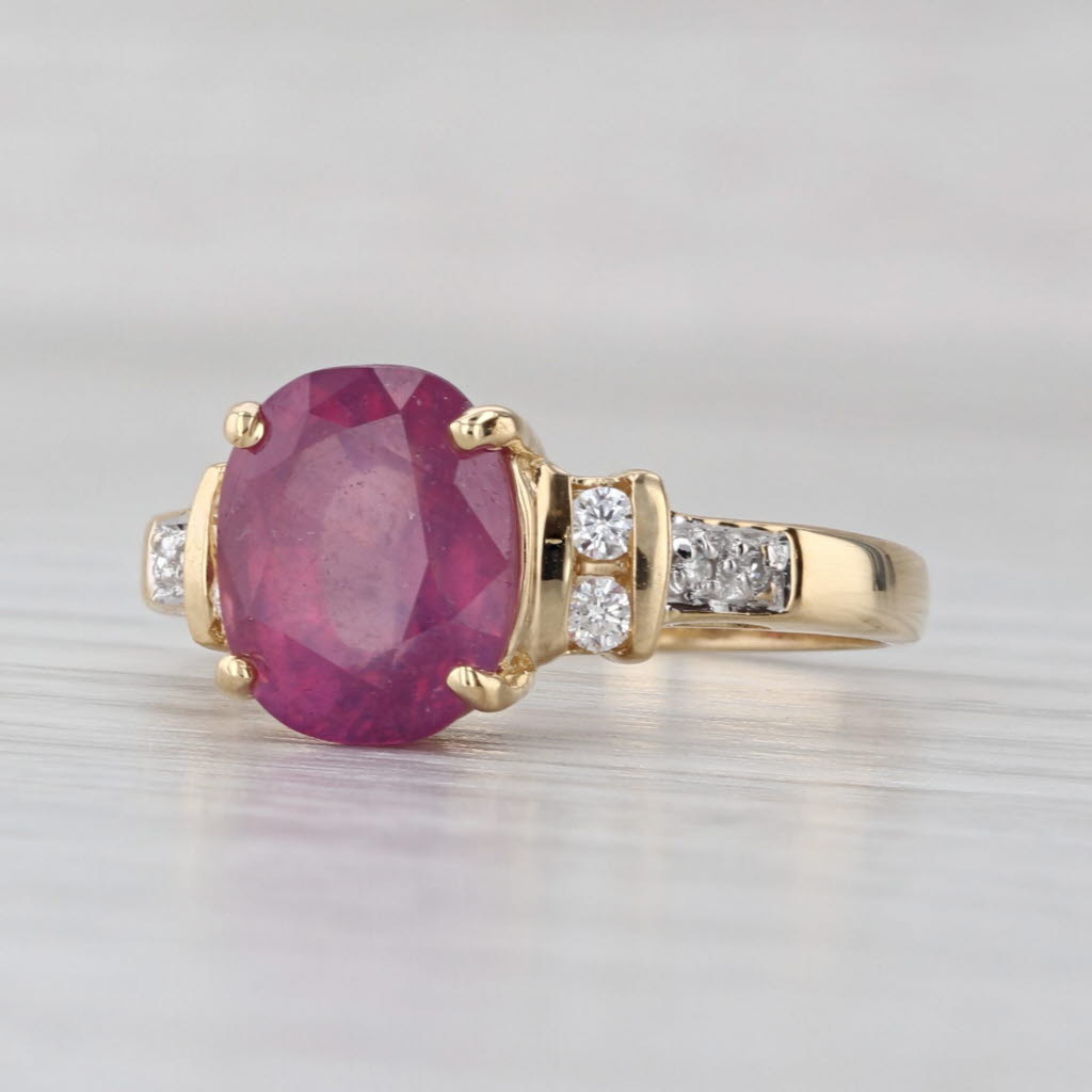 4.14ctw Oval Ruby Diamond Ring 18k Yellow Gold Size 7.75