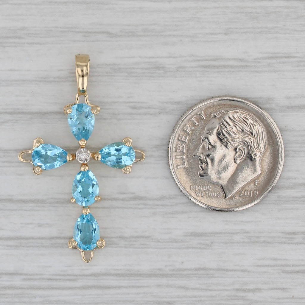 Gray 2.20ctw Blue Topaz Cross Pendant 14k Yellow Gold