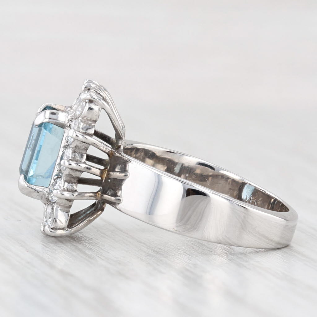 Light Gray 1.30ctw Aquamarine Diamond Halo Ring 18k White Gold Size 5.75 - 6
