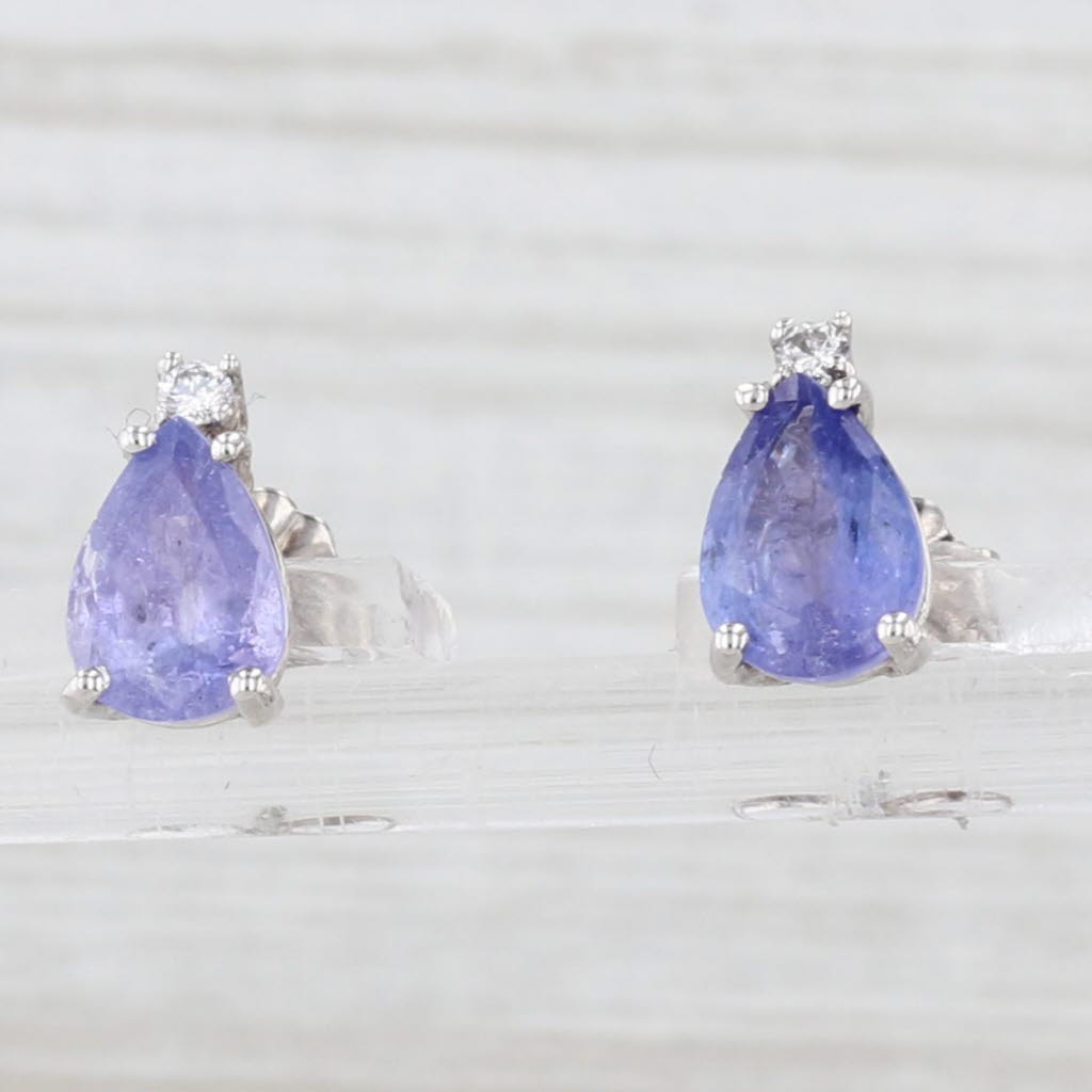 Light Gray 1.54ctw Pear Tanzanite Diamond Stud Earrings 14k White Gold