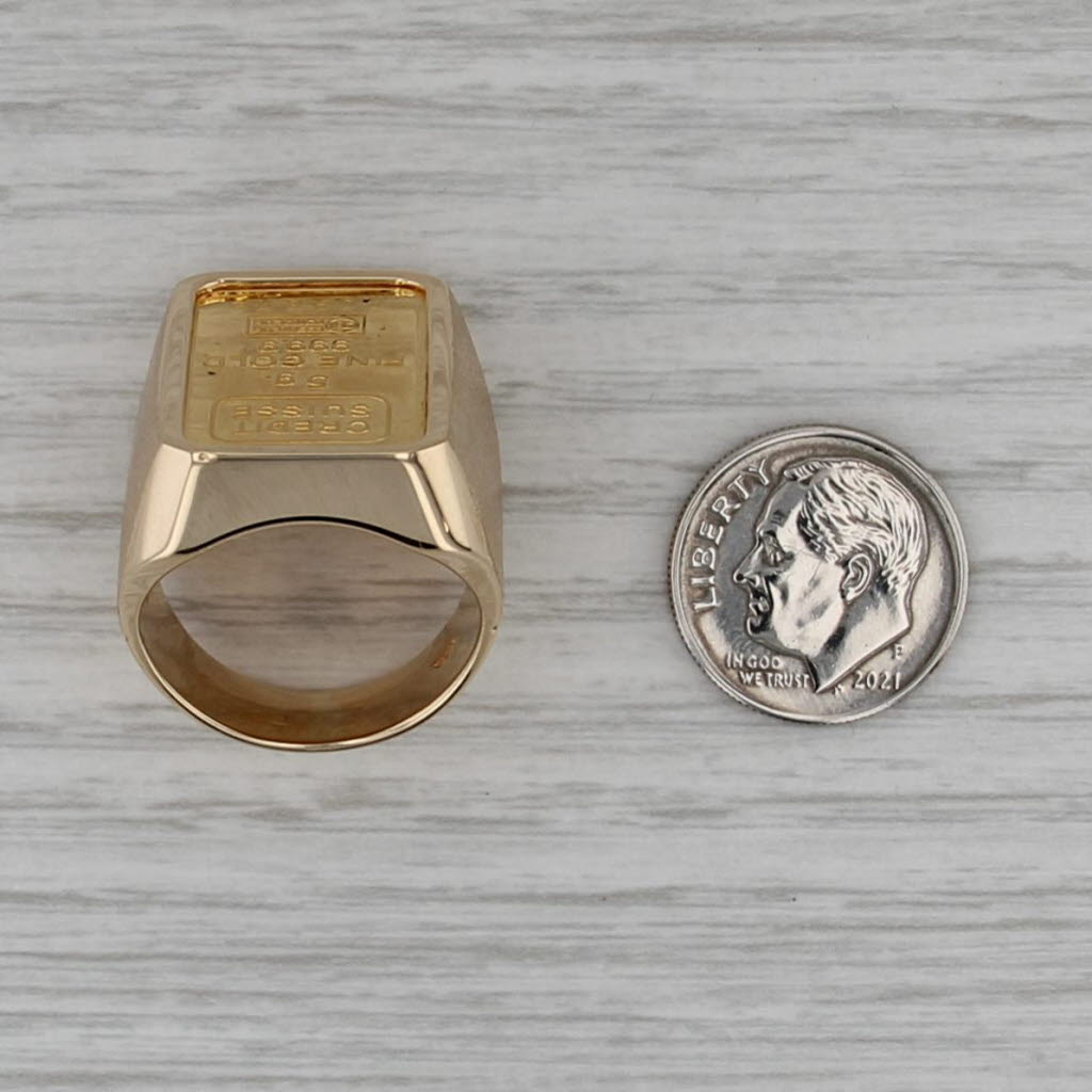 5 Gram Credit Suisse Gold Bar Ring 14k 9999 Fine Gold Size 8.75 Signet