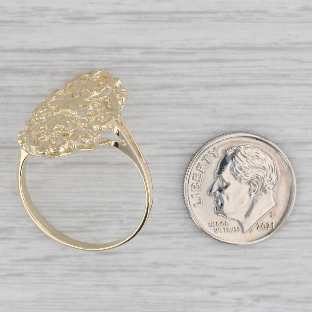Gray Ornate Floral Openwork Ring 14k Yellow Gold Size 10.5 Statement