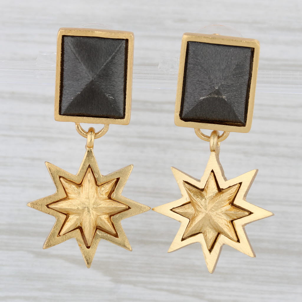 Light Gray New Stephnie Kantis Star Dangle Statement Earrings Brushed 24k Gold Plated