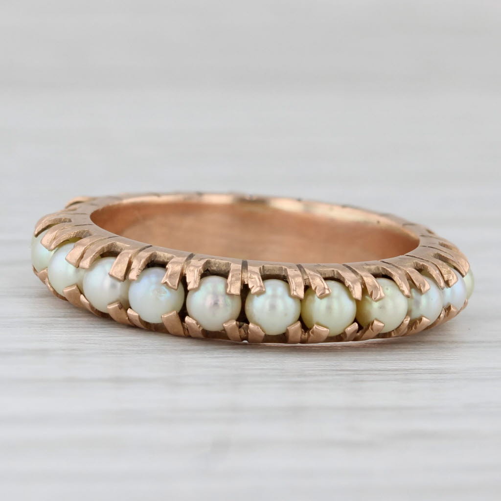 Light Gray Antique Cultured Pearl Eternity Band 16k Rose Gold Size 6 Ring