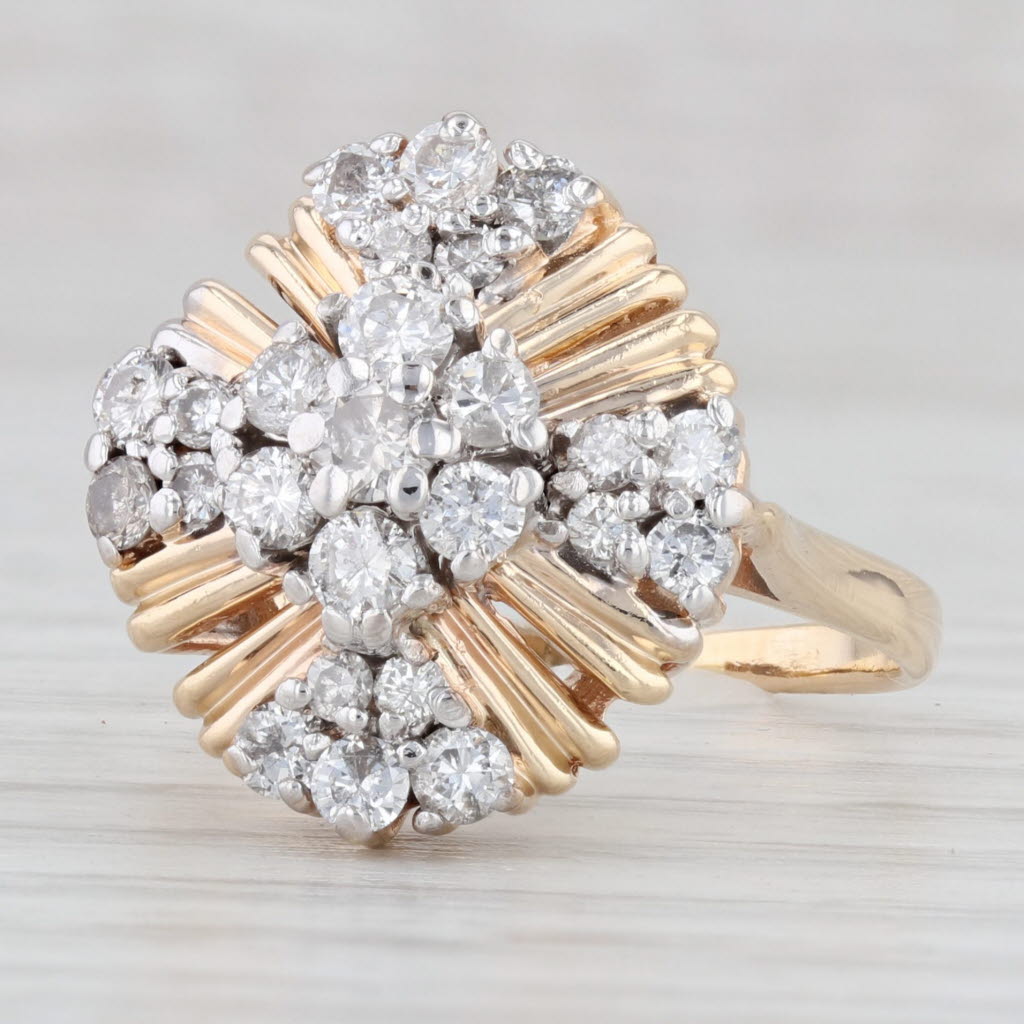 Light Gray 1.10ctw Round Diamond Cluster Ring 14k Yellow Gold Size 8.75 Cocktail