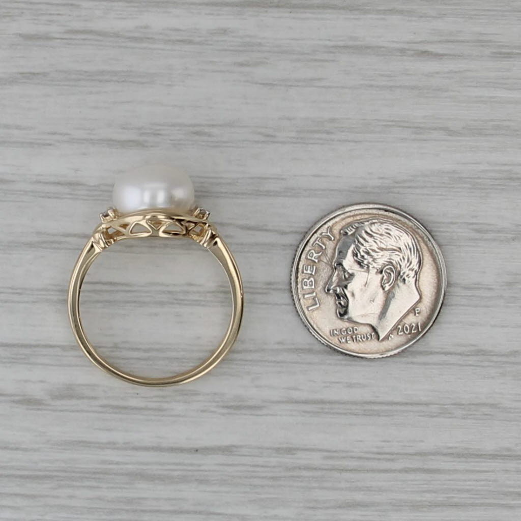 Freshwater Button Pearl Solitaire Ring 10k Yellow Gold Size 7