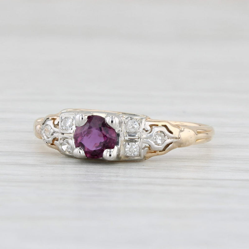 Vintage 0.60ctw Ruby Diamond Ring 14k-18k Ring Round Solitaire Engagement Sz 7