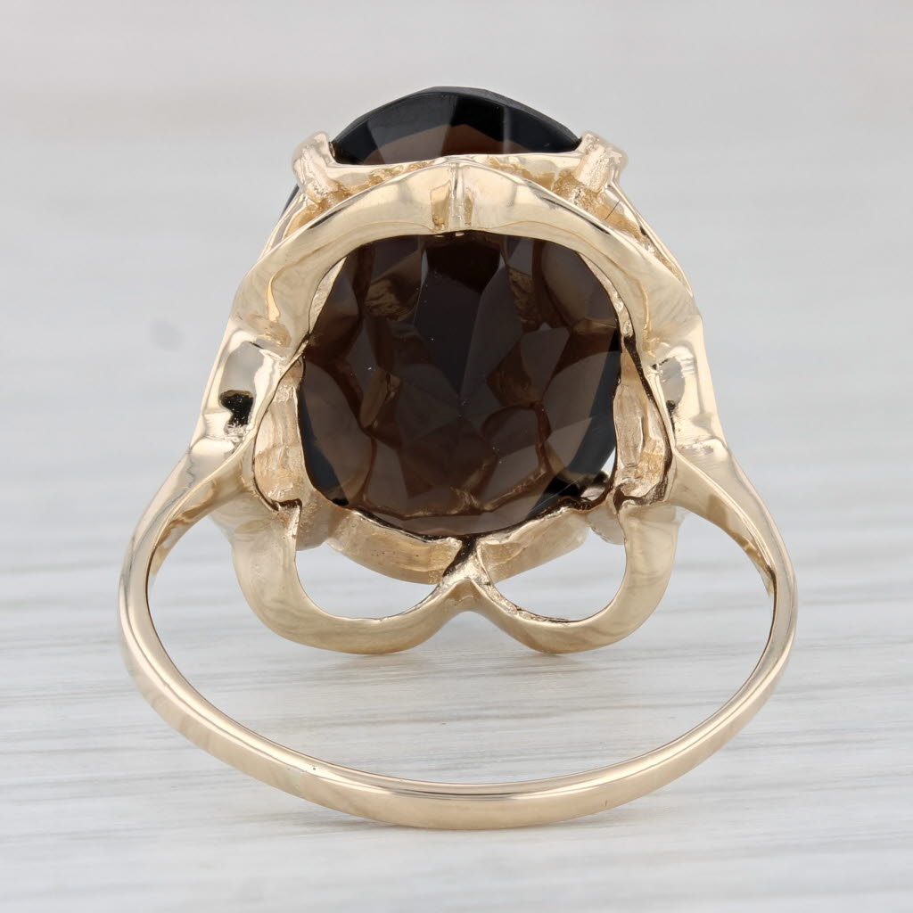 Light Gray 12ct Smoky Quartz Oval Solitaire Ring 10k Yellow Gold Size 10.5