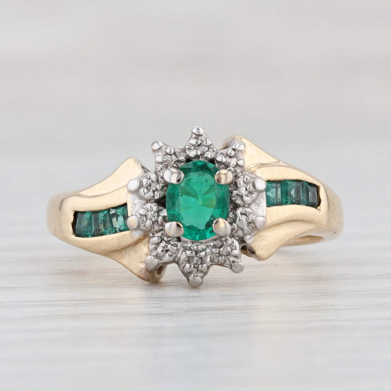Light Gray 0.53ctw Lab Created Emerald Diamond Halo Ring 10k Yellow Gold Size 6