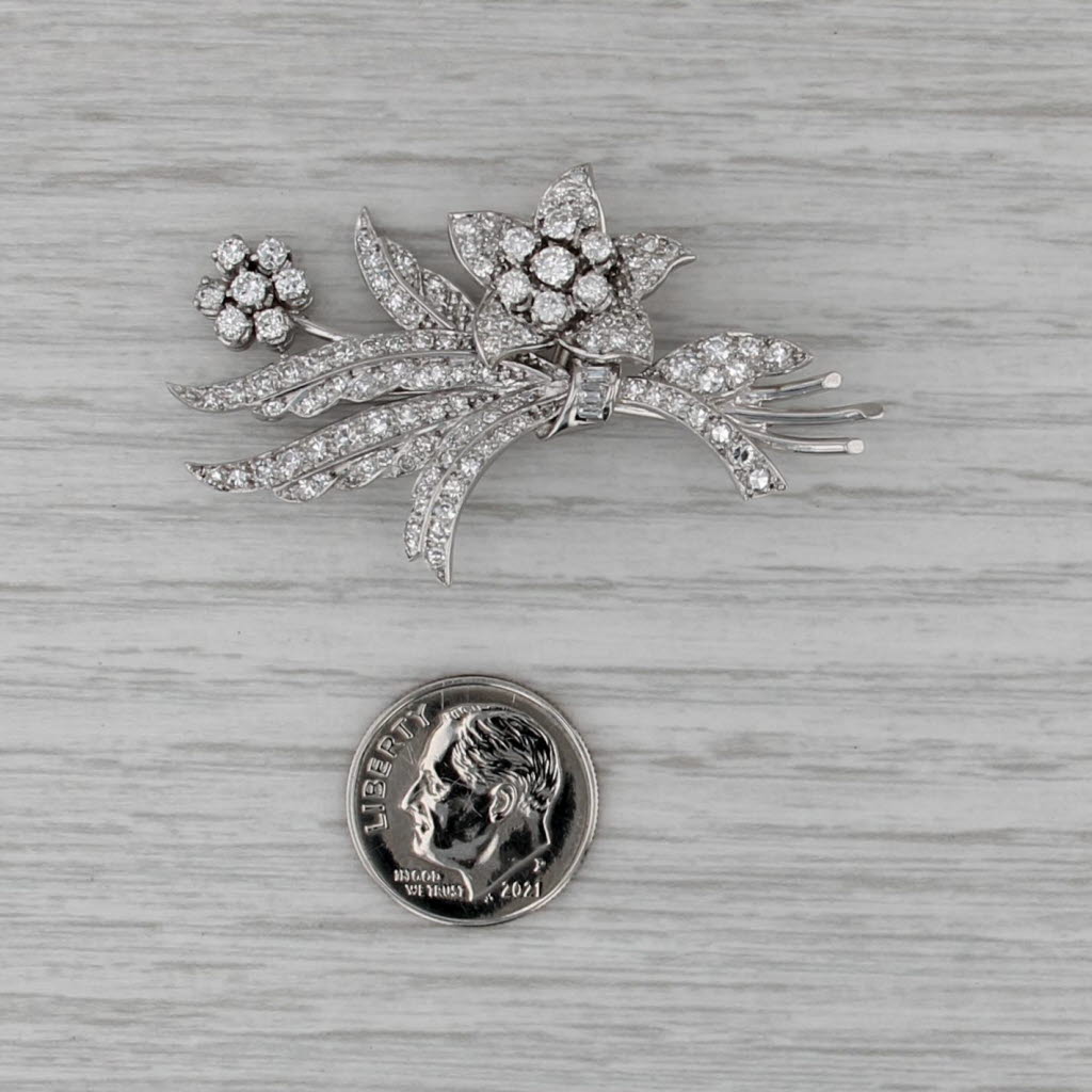 1.58ctw Diamond Flower Brooch w/ Garrard & Co Box Platinum Floral Statement