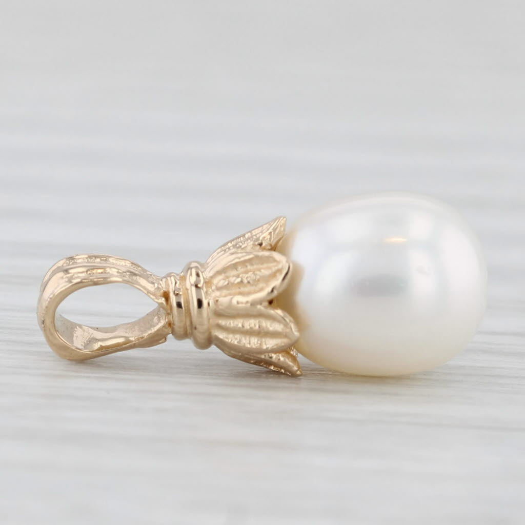 Light Gray Cultured Pearl Pendant 14k Yellow Gold Small Solitaire Drop