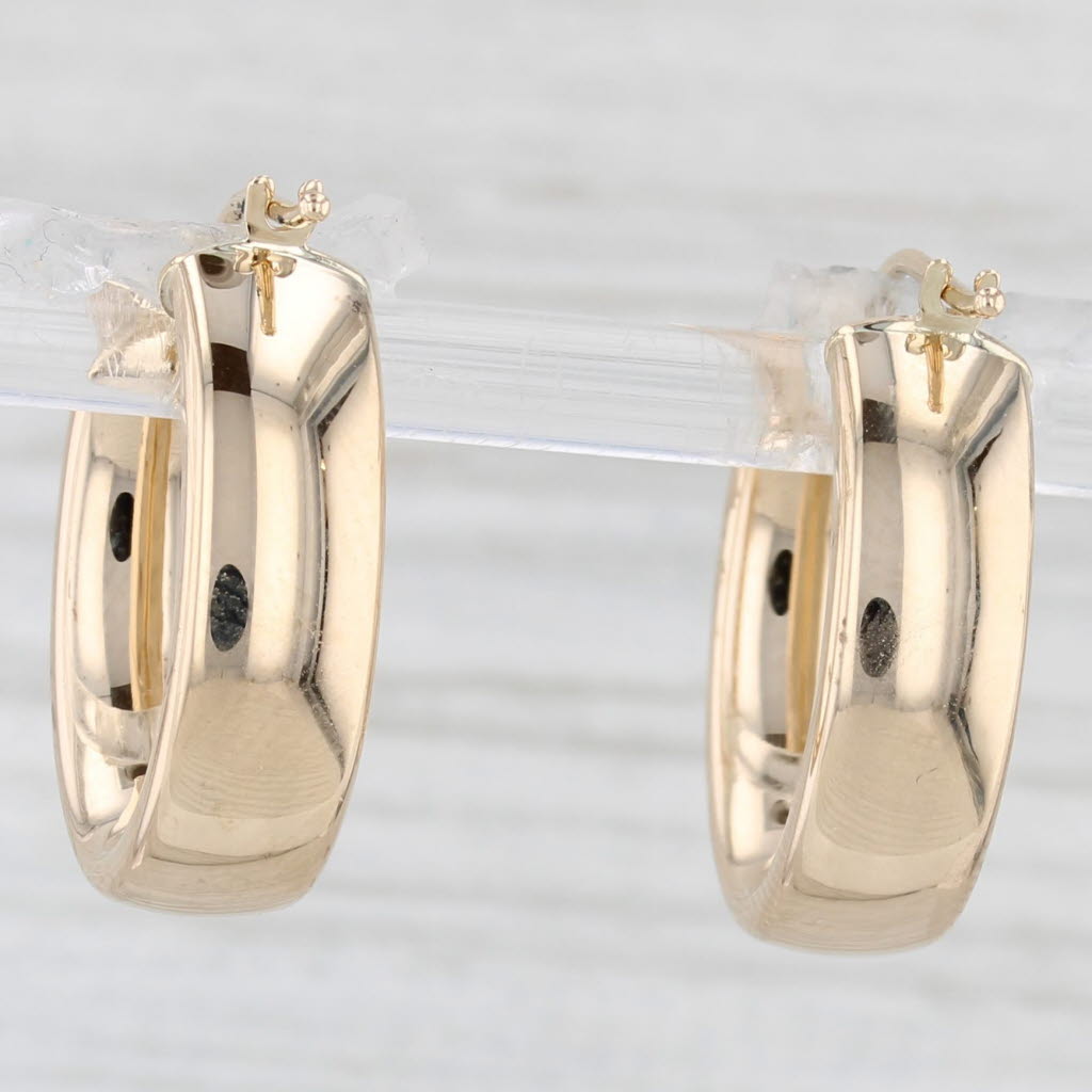 Light Gray Oval Hoop Earrings 14k Yellow Gold Snap Top Pierced Hoops