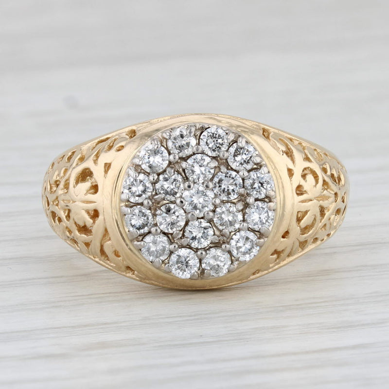 Light Gray 0.75ctw Diamond Cluster Ring 14k Yellow Gold Size 11 Men's Vintage