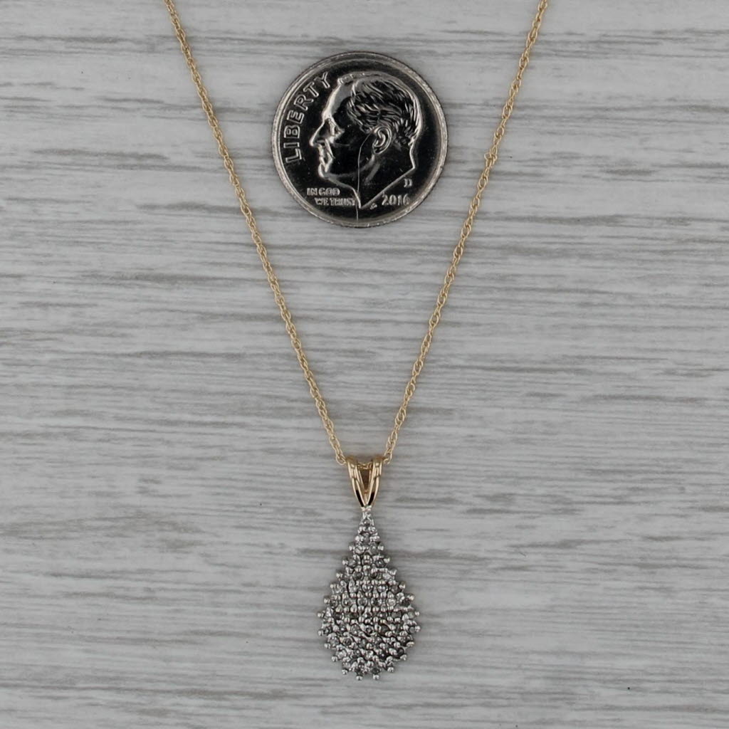 0.20ctw Pave Diamond Cluster Pendant Necklace 10k Yellow White Gold 18.25"