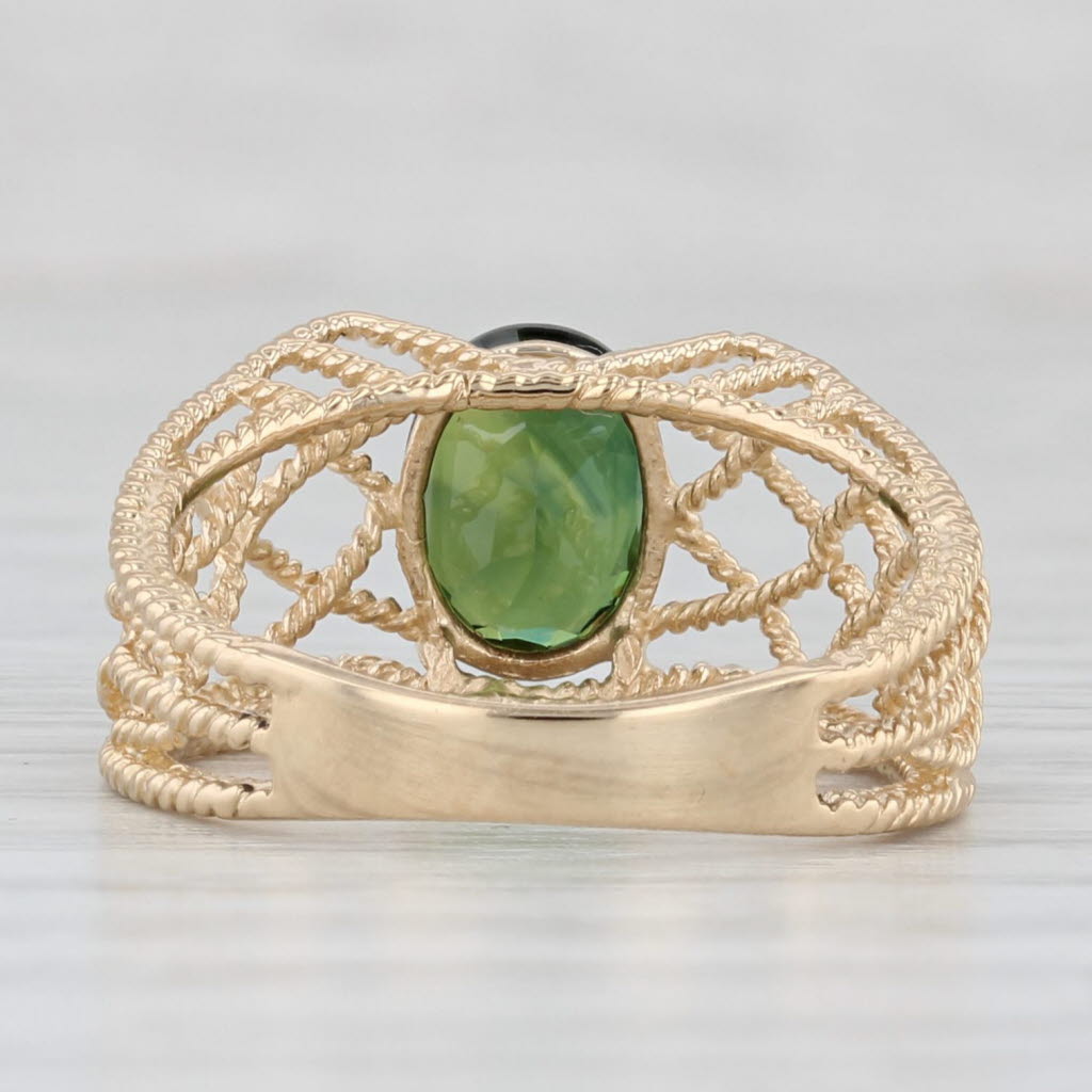 Light Gray 1.60ct Oval Green Sapphire Solitaire Lattice Work Ring 14k Yellow Gold Size 6