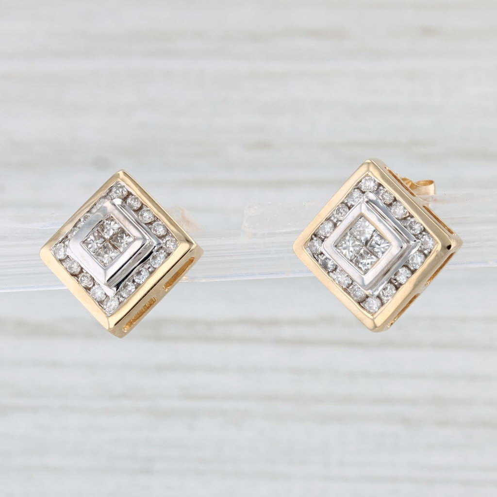 Light Gray 0.50ctw Diamond Halo Stud Earrings 14k Yellow Gold