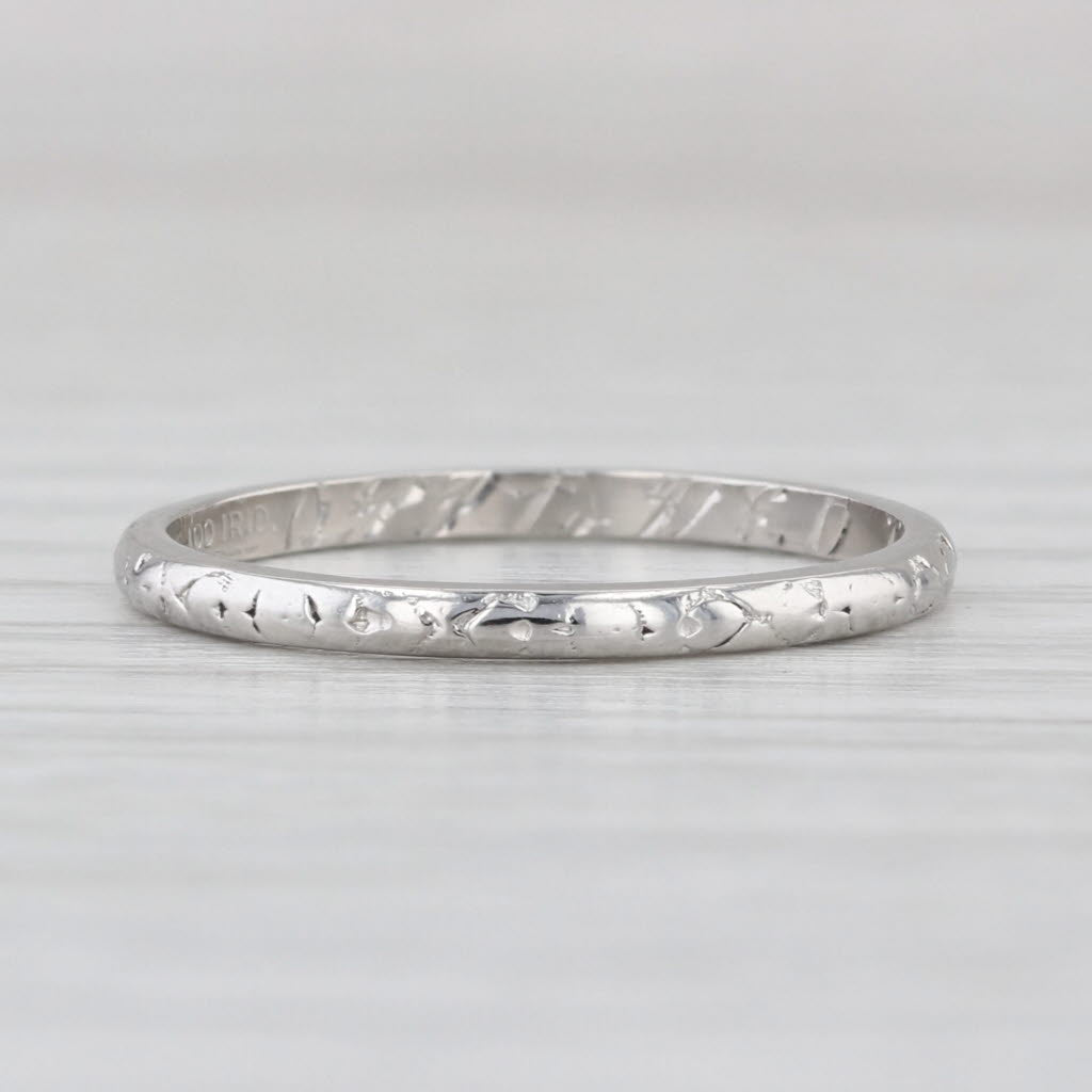 Antique Art Deco Wedding Band 900 Platinum Size 6.5 Stackable Ring Engraved