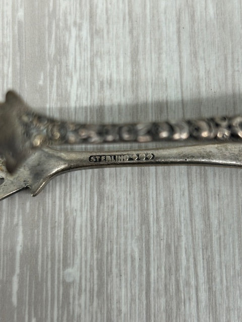Dark Gray Vintage Baltimore Silversmiths Sterling Silver Rose Sugar Tongs 4"