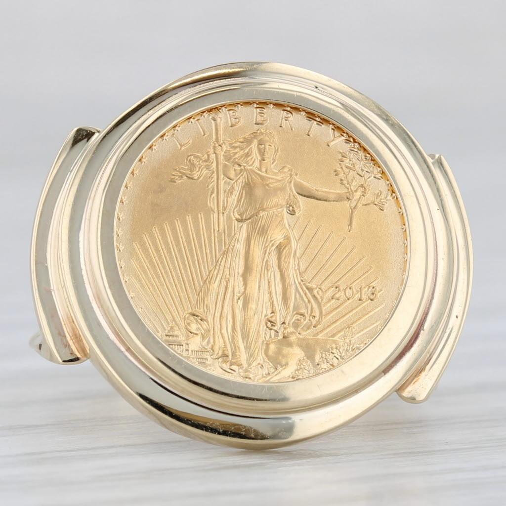 Gray 2013 1/10oz American Eagle Gold Coin Ring 14k 22k Yellow Gold Size 8