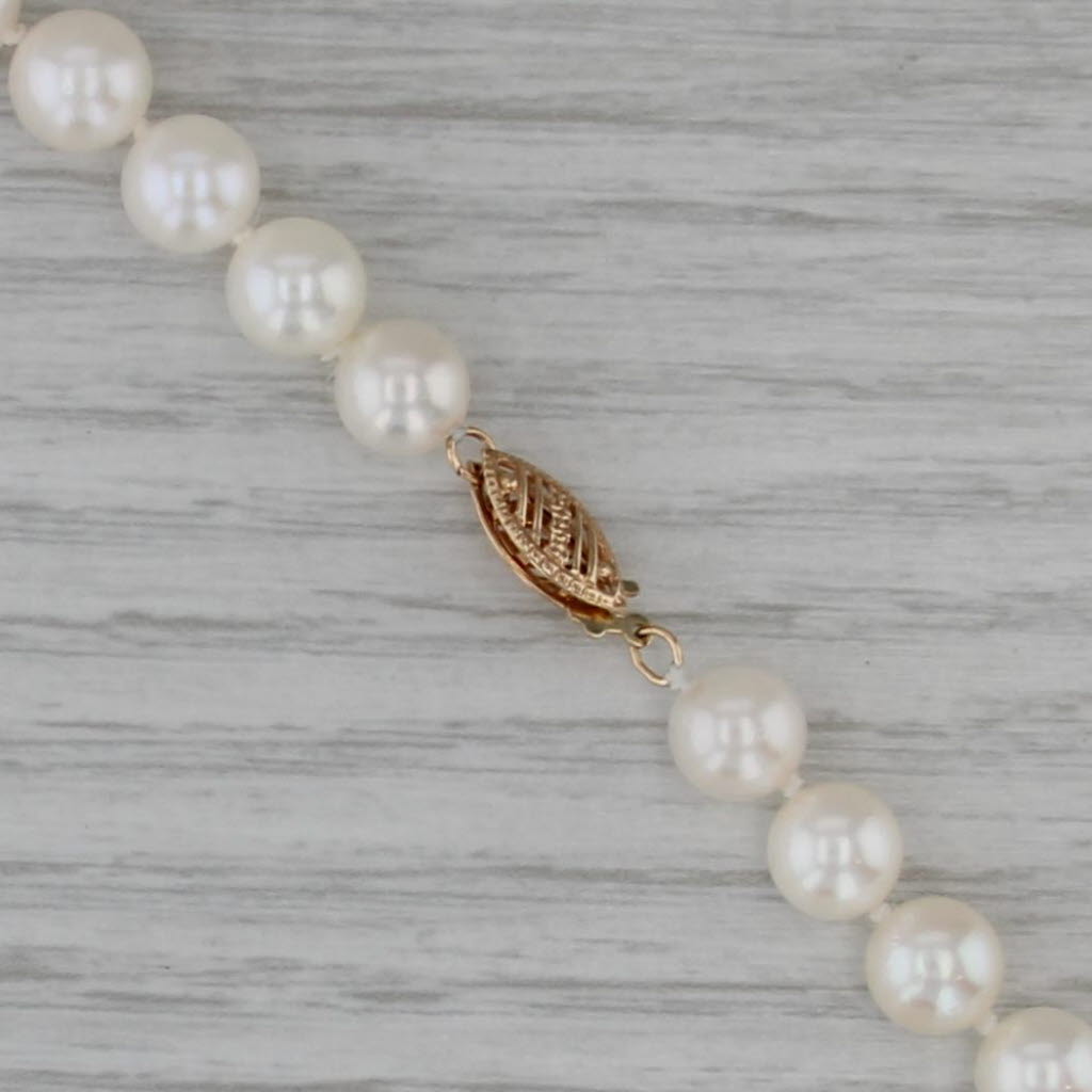 Cultured Pearl Single Strand Bead Necklace 14k Yellow Gold Clasp 7.1-7.4mm 22.5"