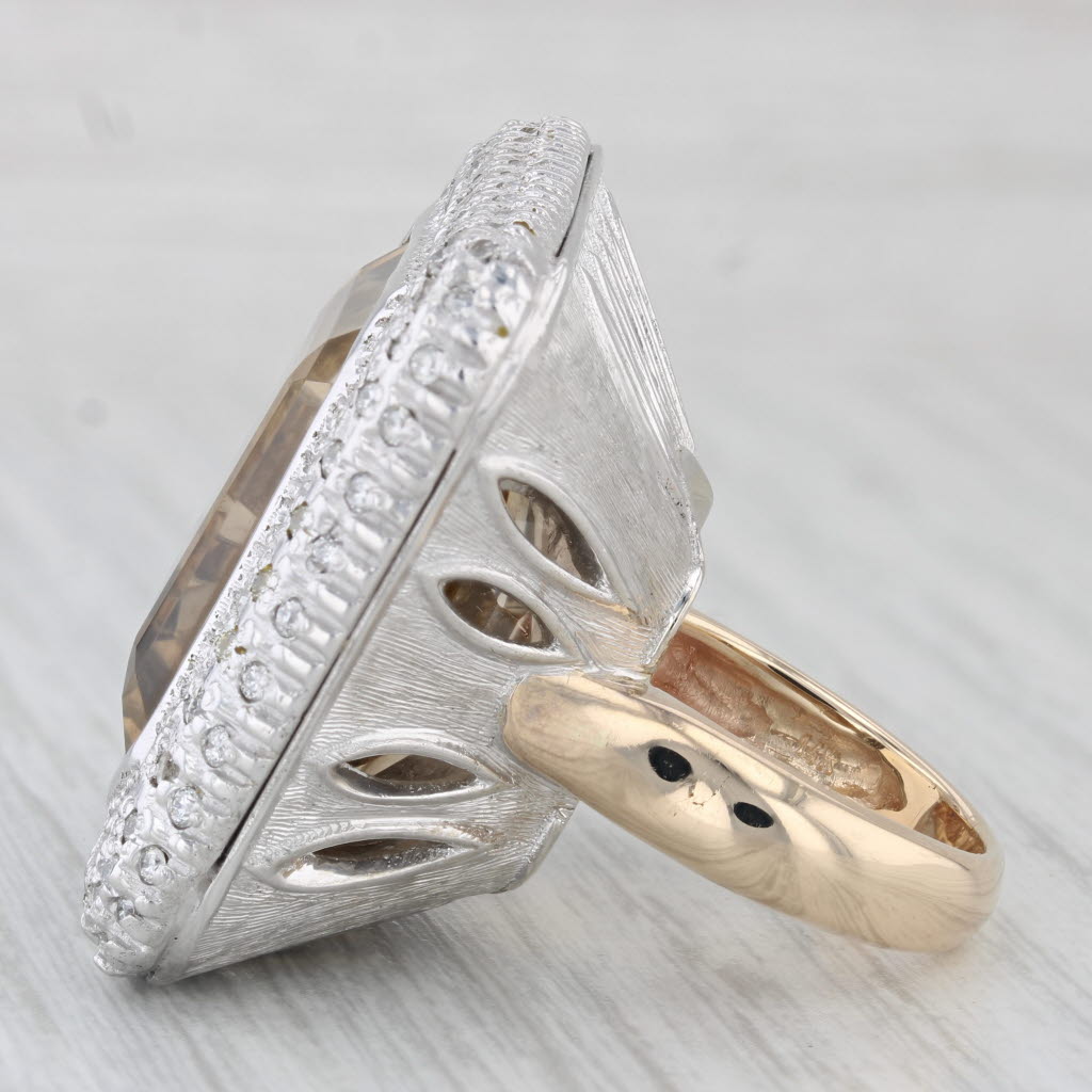 Gray 42.10ctw Citrine Diamond Halo Ring 14k Gold Large Cocktail Size 5.75